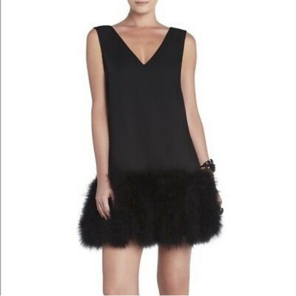Bcbcmaxazaria Bcbg Jamysen Dress Feather Bottom Mink Black $398 Size 4 Prom